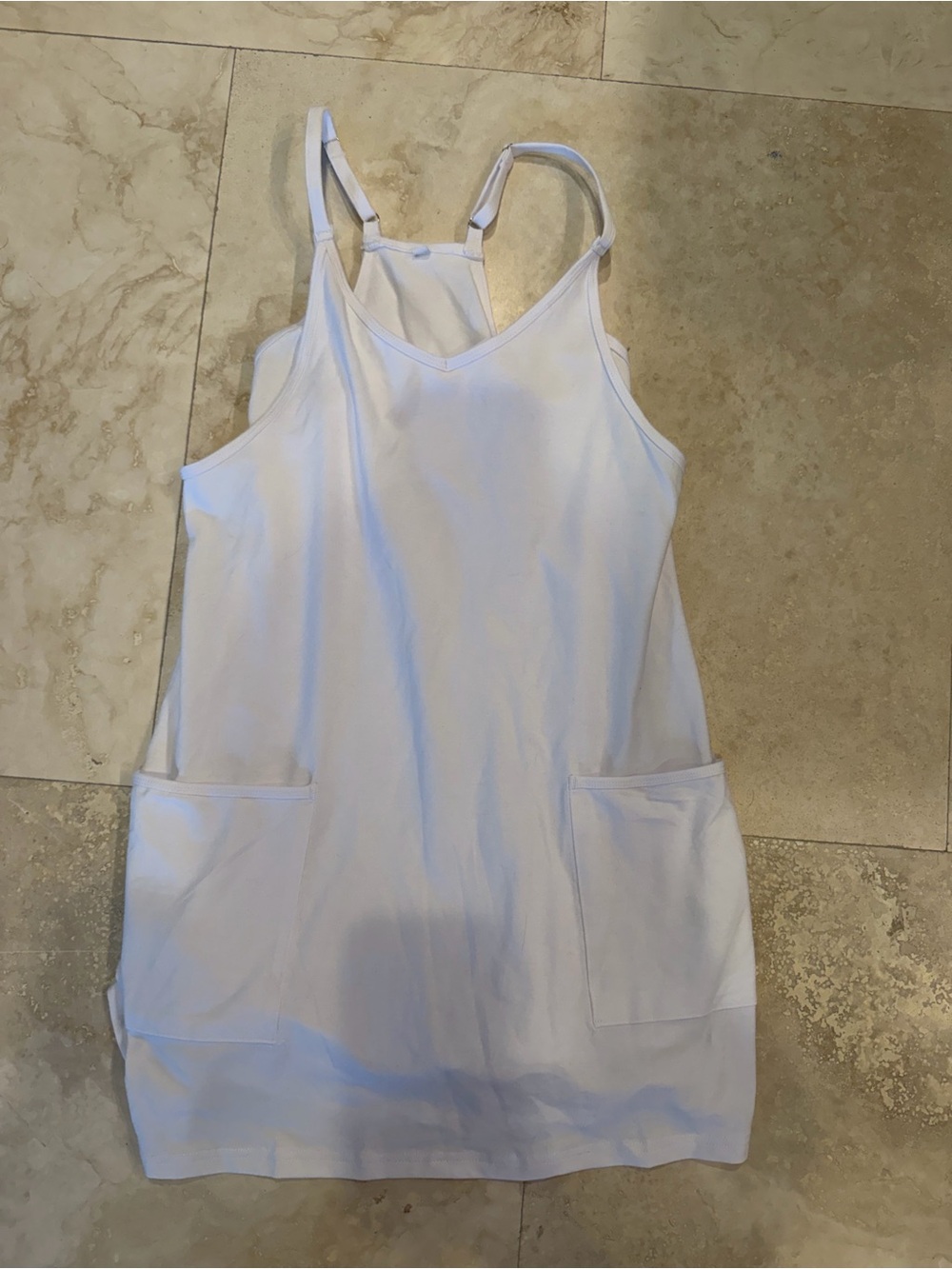 White Sleeveless Pocket Tank Dress